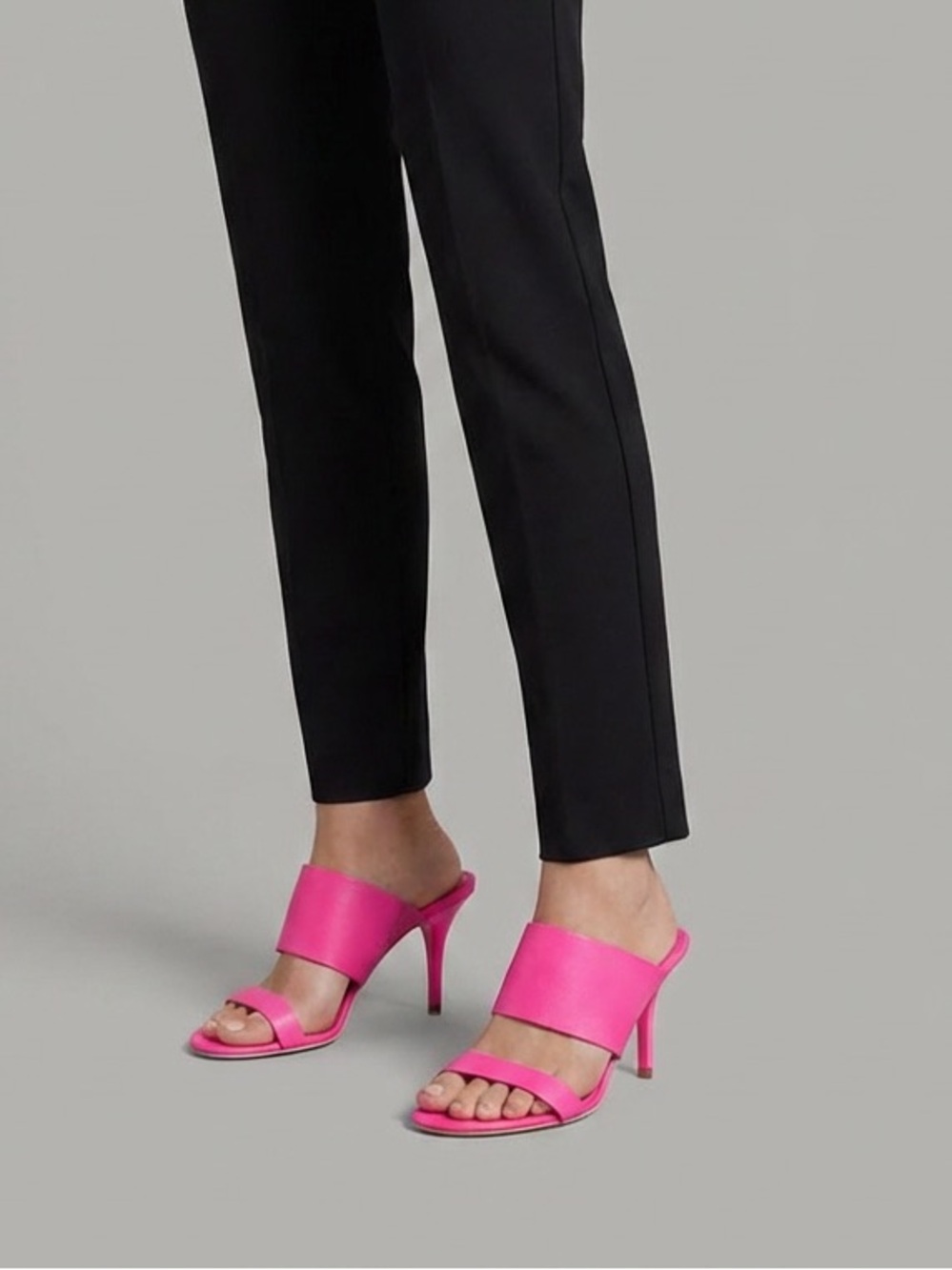 DKNY Neon Pink Leather Two-Band Heeled Slide Sandals - Made in Italy - 8.5